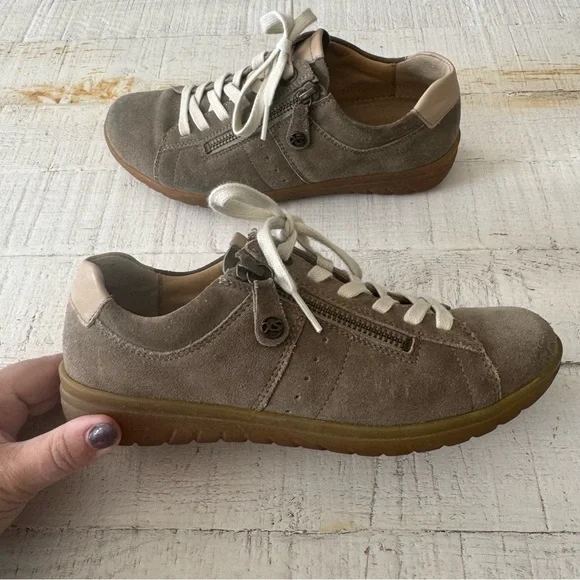 Hartjes XS Casual Shoes UK size 4‎ US size 6.5 Tan Beige Suede Side Zip Sneakers - Picture 2 of 15